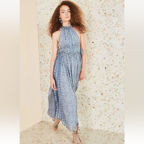 ULLA JOHNSON Augustine Floral Silk Blend Chiffon Boho Halter Maxi Dress Womens 4 - Picture 9 of 9